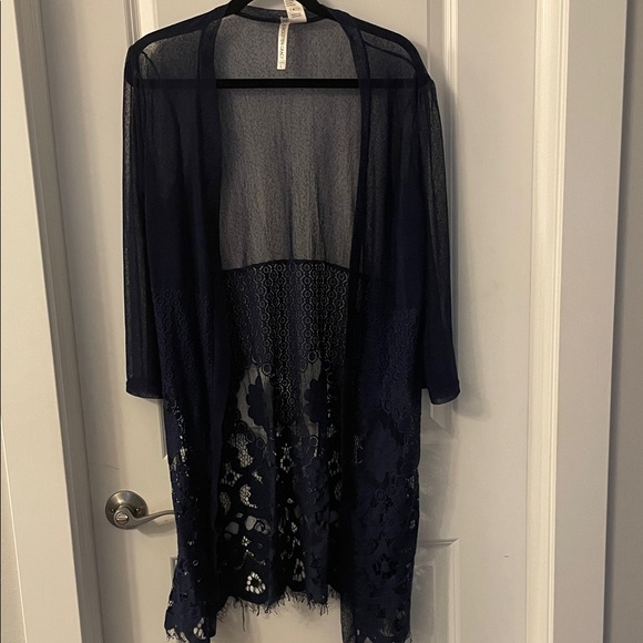 Sweaters - Elegant Navy Lace Cardigan